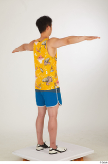  Lan blue shorts dressed sports standing t poses white sneakers whole body yellow printed tank top 0006.jpg